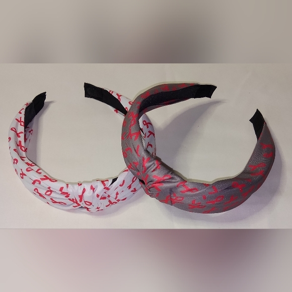 Pink Ribbon and Breast Cancer Awareness Knotted Headbands For Women Set of Two - Picture 1 of 7